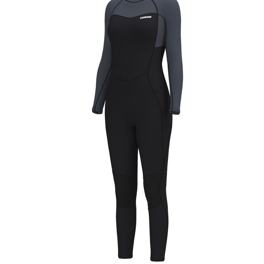 SURQO Wetsuit Women 12‎ Black Gray Excellent 3/2mm Neoprene Full Body Back Zip